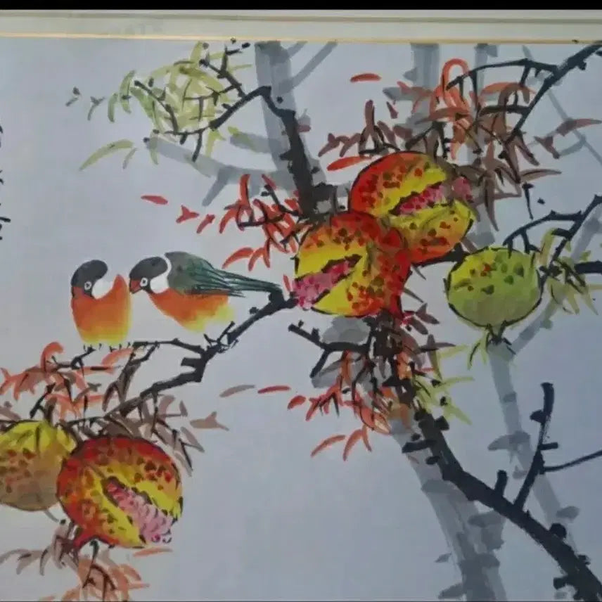 [BUNJANG] Baekpo Kwak Nam-bae Pomegranate and Sparrow Korean Painting / 동양화 한국화의 대가 백포 곽남배 석류의 참새