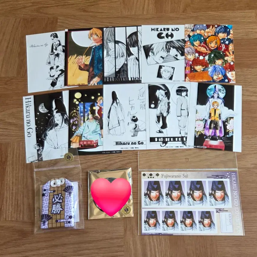 [BUNJANG] Hikaru no Go Sai Exhibition Original Art Goods Koozie Omamori, Proof Photo, Postcard, Bromide, Can Badge Set / 히카루의 바둑 사이 원화전 굿즈 쿠지 오마모리 증명사진 E상 엽서 브로마이드 캔뱃지