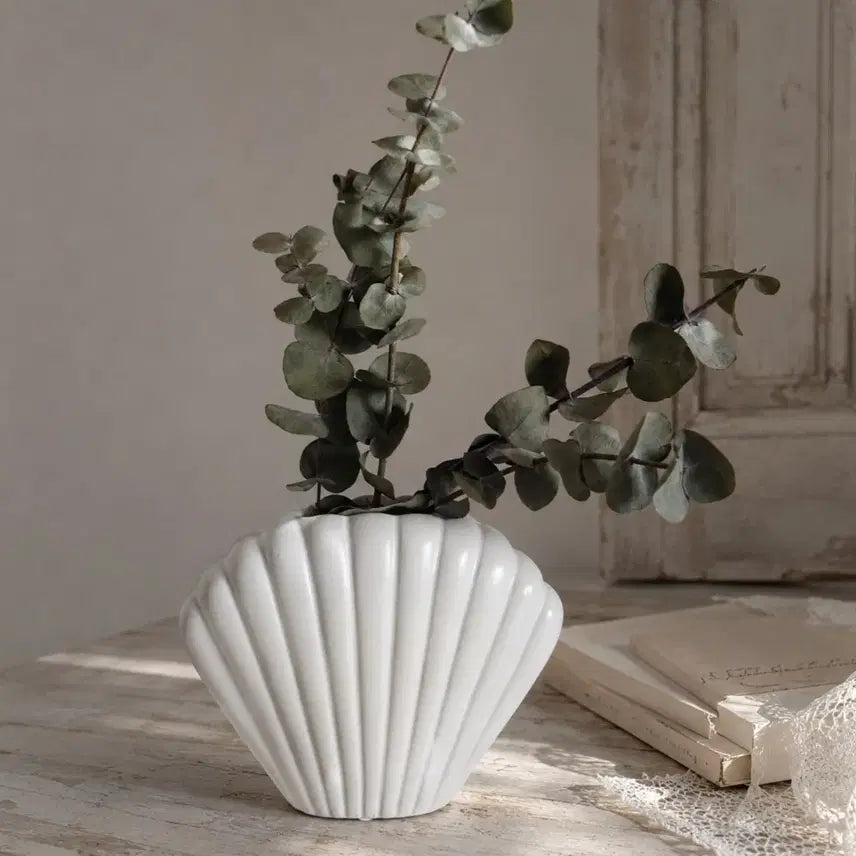 [BUNJANG] Vintage Matte Porcelain Vase - Shell Design / 빈티지 쉘 무광 포슬린 화병