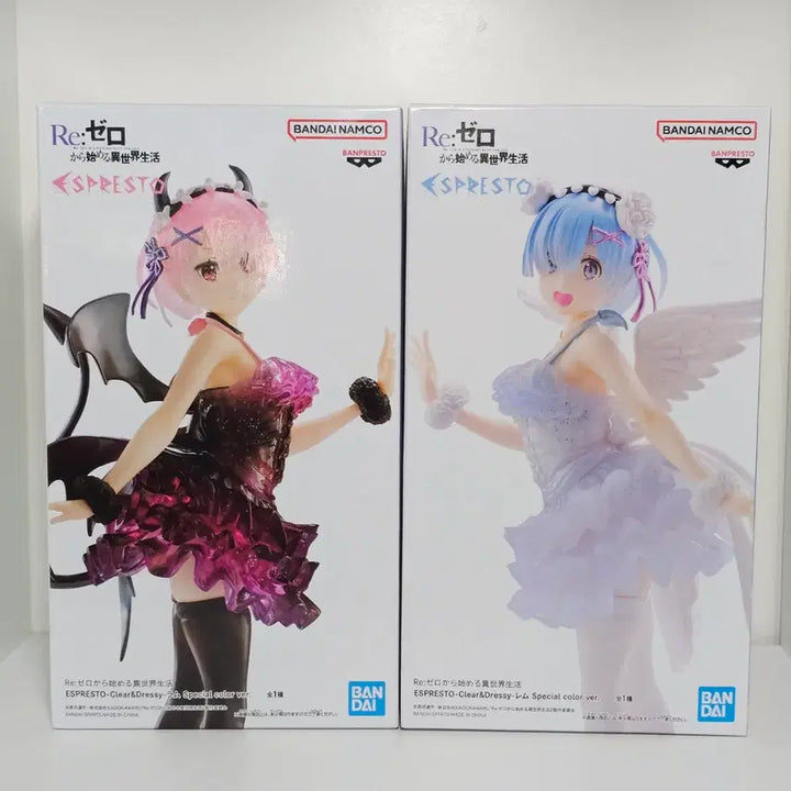 [BUNJANG] Re:Zero Rem &amp; Ram Angel Devil Espresso Special Clear &amp; Dressy Figure Set (Sealed) / 미개봉 일괄 리제로 렘 람 엔젤 천사 악마 피규어 에스프레스토 clear&amp;dressy 스페셜컬러 클리어 드레시