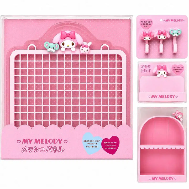 [BUNJANG] Sanrio Original My Melody Decorative Storage Series Full Set (Netting, Hooks, Tray, Shelf) / [미개봉/신상] 산리오 오리지널 장식 수납 시리즈 풀세트 마이멜로디 네트망+ 후크 3p 세트+ 후크 트레이+ 아치형 장식 선반
