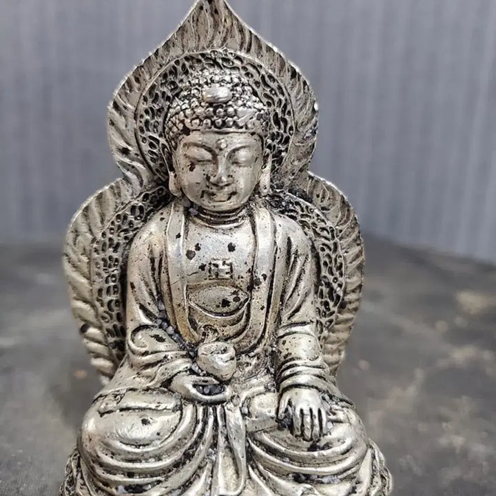 [BUNJANG] Antique Bronze Seated Buddha Statue with Aureole / 연대감 있는 광배를 갖춘 백동제 여래좌상 불상 불교 중국골동품 고미술품 수집품