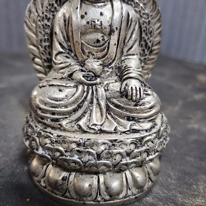[BUNJANG] Antique Bronze Seated Buddha Statue with Aureole / 연대감 있는 광배를 갖춘 백동제 여래좌상 불상 불교 중국골동품 고미술품 수집품