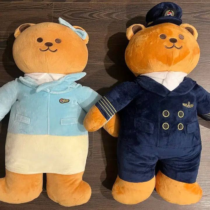 [BUNJANG] Korean Air x WiggleWiggle Flight Attendant &amp; Pilot Bear Set / 대한항공 x 위글위글 콜라보 승무원 파일럿 곰돌이 세트 (담요 없음)