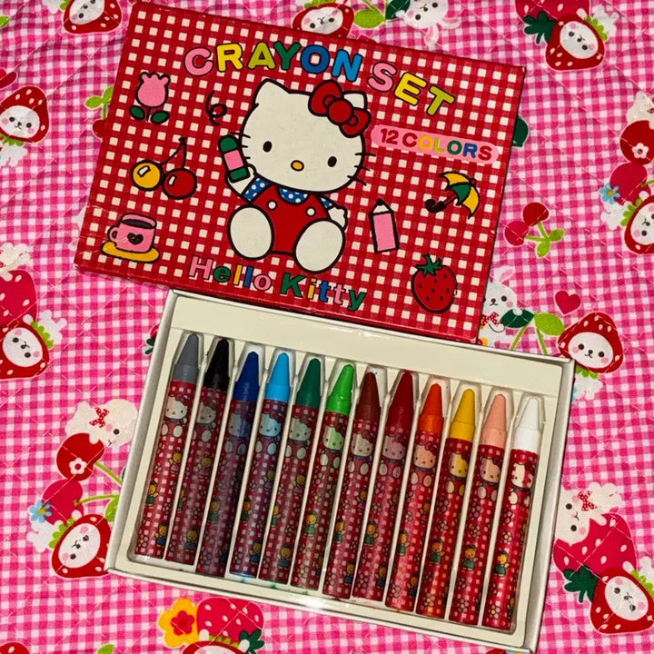 [BUNJANG] 1992 Sanrio Hello Kitty 12-Color Crayon Set / 1992년 고전 키티 12색 크레용 크레파스 고전문구 산리오