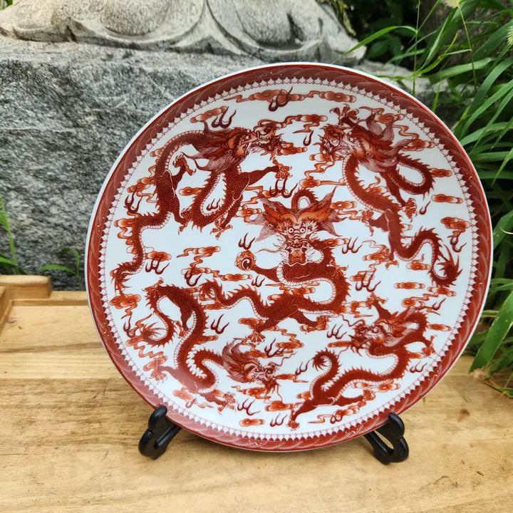 [BUNJANG] Chinese Celadon Five Dragon Plate Qing Dynasty Qianlong Reign / 중국도자기 오룡 접시