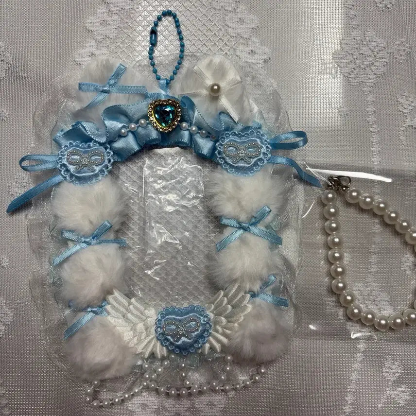 [BUNJANG] Ribbon Lace Cat Photocard Holder Toploader / 리본 레이스 탑꾸 포카홀더 탑로더 고양이 (하늘)