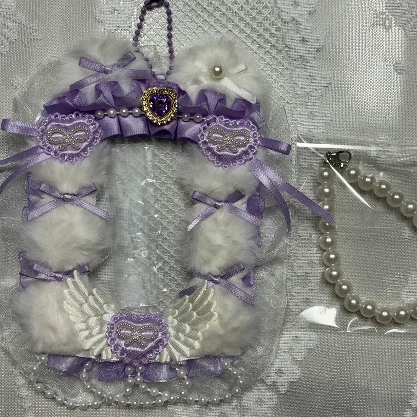 [BUNJANG] Ribbon Lace Photocard Holder Cat (Purple) / 리본 레이스 탑꾸 포카홀더 탑로더 고양이 (보라)