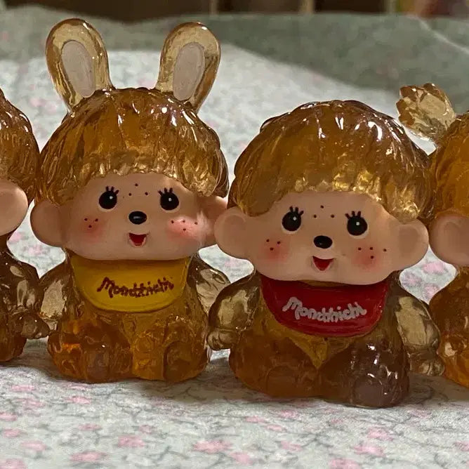 [BUNJANG] Monchhichi Transparent Figure Set (4 Pieces) / 몬치치 투명 인형 4개 세트 팝니다