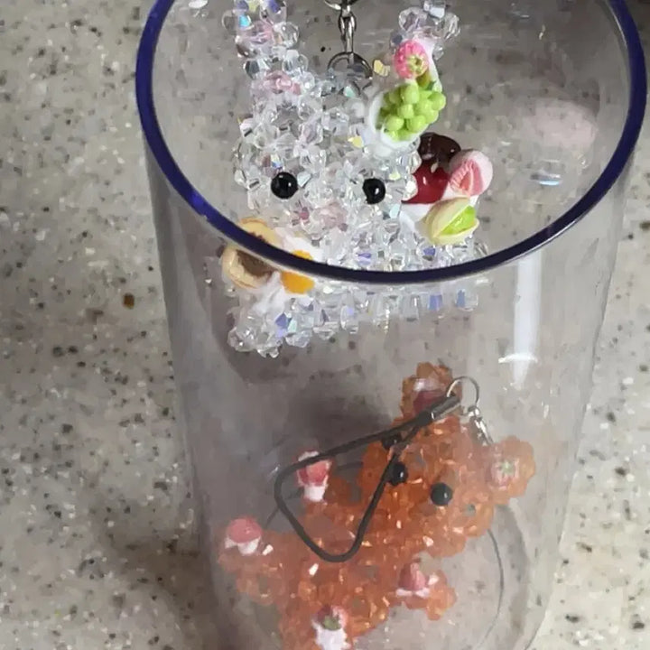 [BUNJANG] Handmade Beaded Keychain Set (Bunny &amp; Bear) / 토끼비즈키링 곰돌이비즈키링 핸드메이드 핸메 빈티지키링