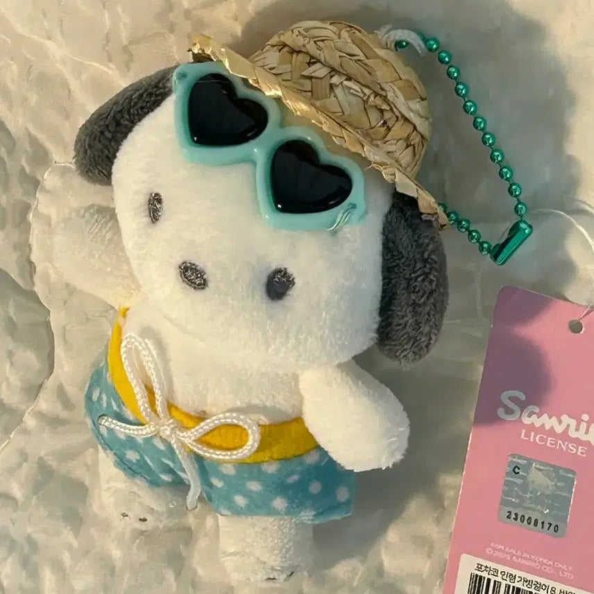 [BUNJANG] Sanrio Pochacco Summer Costume Plush Keychain / 택0,새상품) 산리오 포차코 여름 코스튬 인형 키링