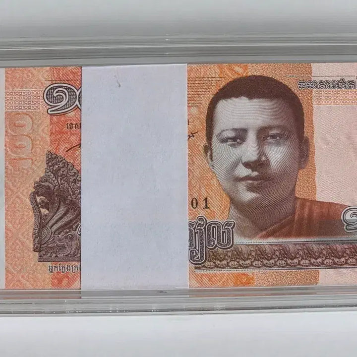 [BUNJANG] Cambodia 2014 100 Riel Banknote Bundle (100 notes, Uncirculated, Case Stored) / 캄보디아 2014년 100리엘 100장 다발권 판매 (케이스 보관, 상태 최상)