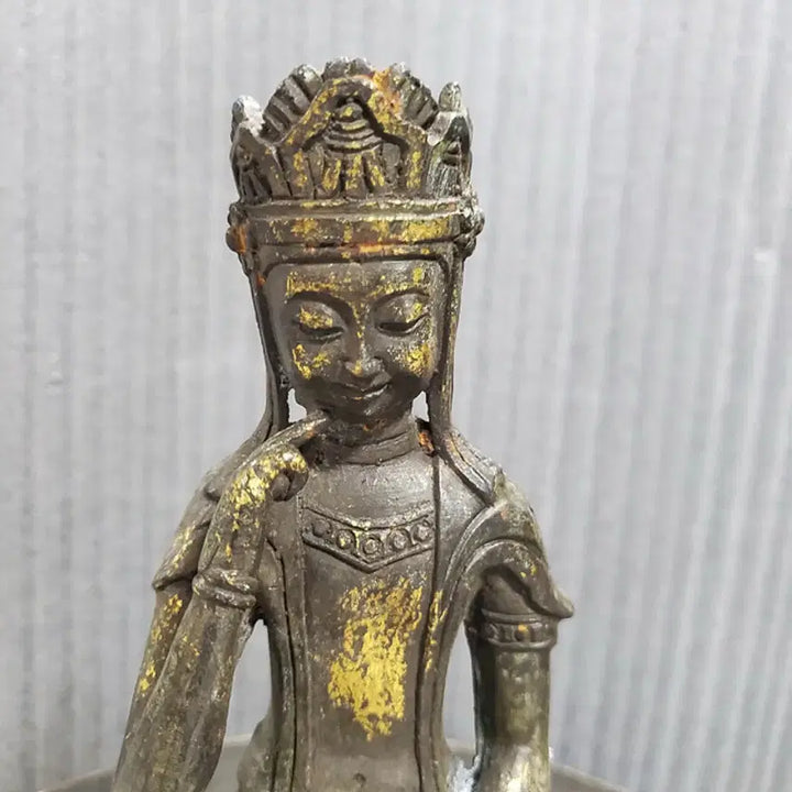 [BUNJANG] Aged Bronze Gilt Maitreya Bodhisattva Statue, Buddhist Antique / 연대감 있는 동제 금채 반가사유상 불상 불교 골동품 고미술품 수집품