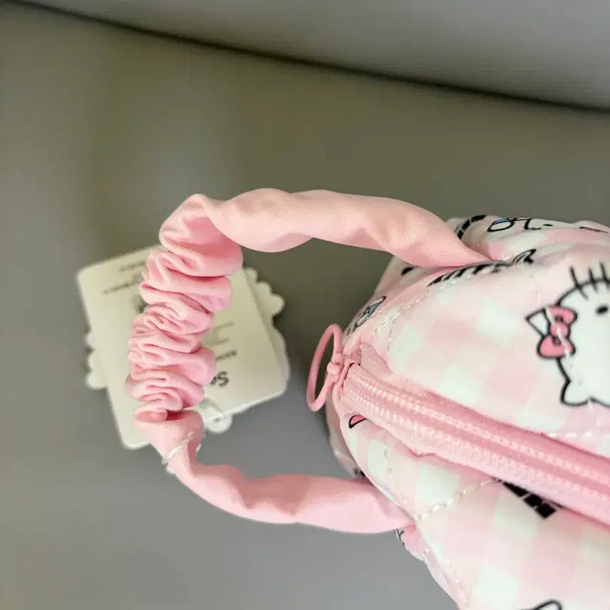 [BUNJANG] Sanrio Hello Kitty Pink Plaid Pouch Bag / 산리오 헬로키티 핑크색 체크무늬 파우치 백