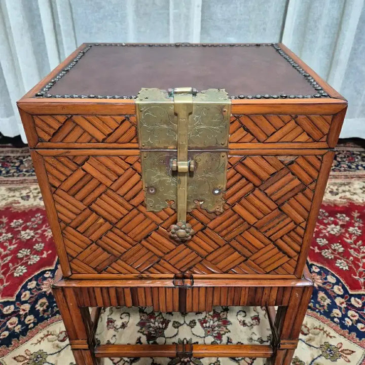 [BUNJANG] Asian Classic Teak &amp; Bamboo Chest on Stand / 아시안 클래식 티크 뱀부 체스트 스탠드