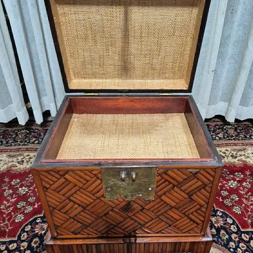 [BUNJANG] Asian Classic Teak &amp; Bamboo Chest on Stand / 아시안 클래식 티크 뱀부 체스트 스탠드