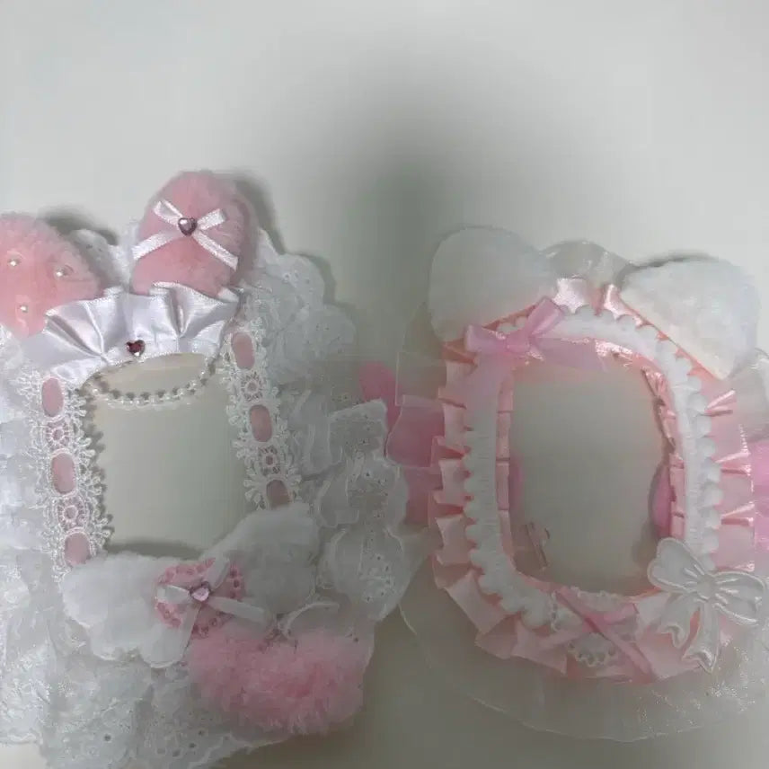 [BUNJANG] Bundle Set Pink Lace Toploaders with Bunny &amp; Cat Ears / 급처)8월20일까지만 판매)일괄)핑크색 레이스탑로더 아이브리센느하투하아이들엔믹스블핑베몬 토끼 탑로더 고양이 탑로더