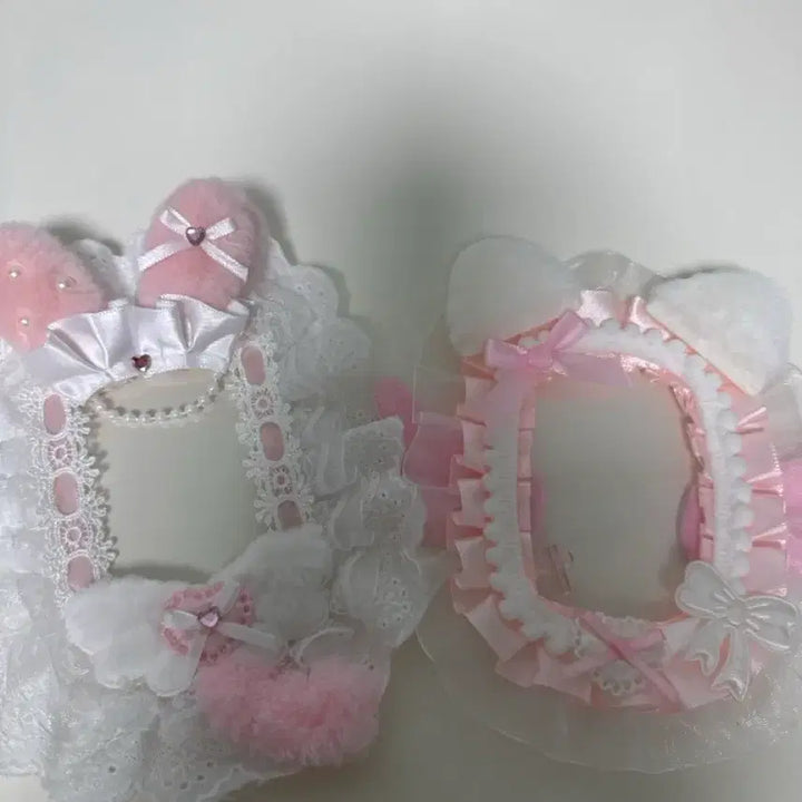 [BUNJANG] Bundle Set Pink Lace Toploaders with Bunny &amp; Cat Ears / 급처)8월20일까지만 판매)일괄)핑크색 레이스탑로더 아이브리센느하투하아이들엔믹스블핑베몬 토끼 탑로더 고양이 탑로더