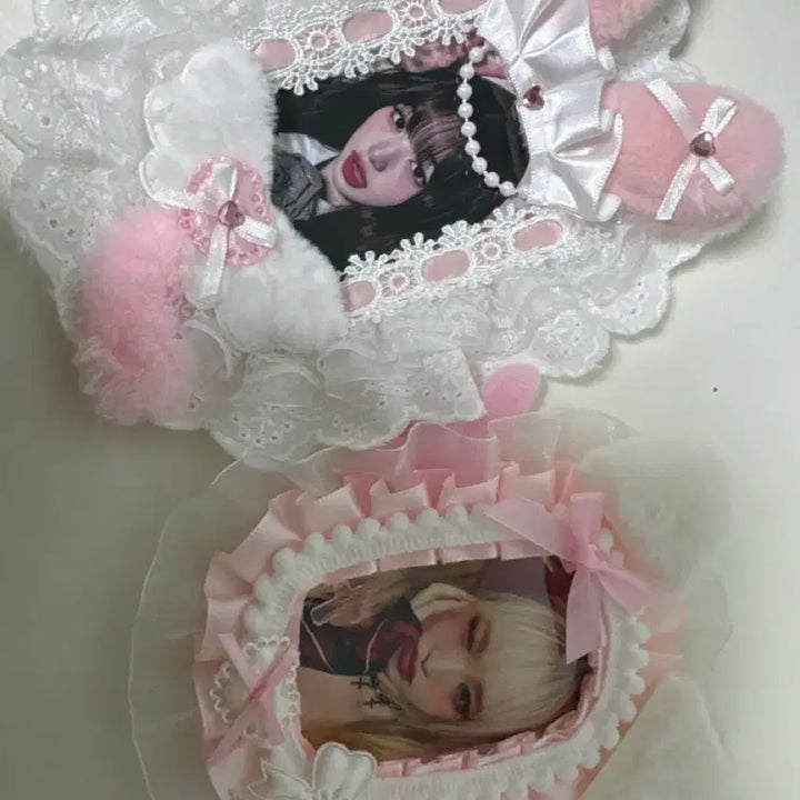 [BUNJANG] Bundle Set Pink Lace Toploaders with Bunny &amp; Cat Ears / 급처)8월20일까지만 판매)일괄)핑크색 레이스탑로더 아이브리센느하투하아이들엔믹스블핑베몬 토끼 탑로더 고양이 탑로더