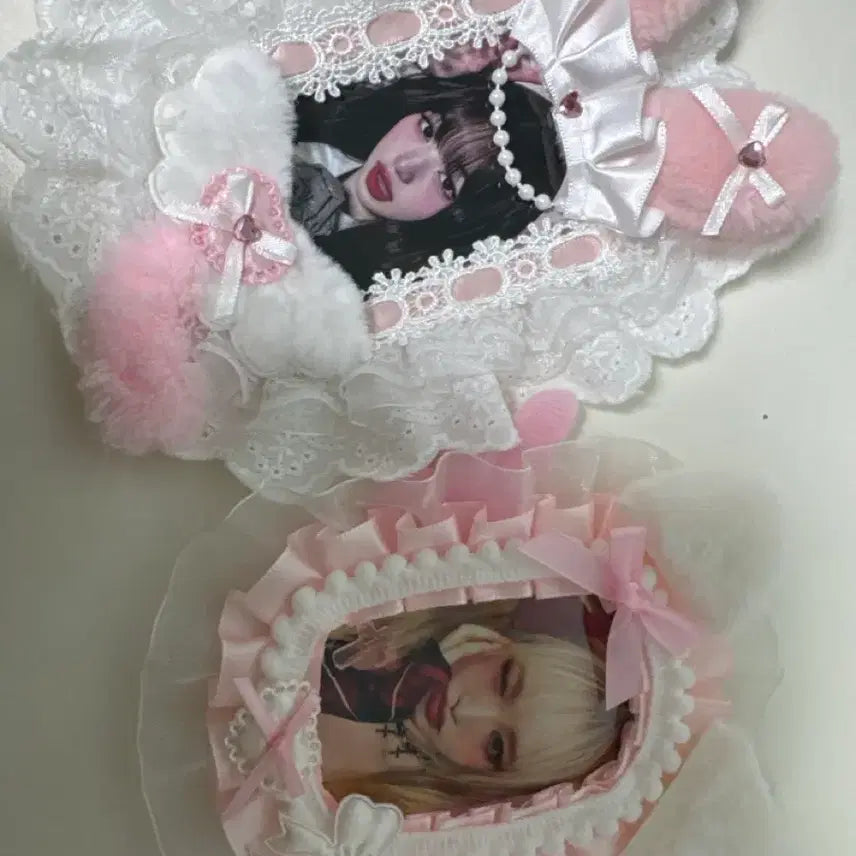 [BUNJANG] Bundle Set Pink Lace Toploaders with Bunny &amp; Cat Ears / 급처)8월20일까지만 판매)일괄)핑크색 레이스탑로더 아이브리센느하투하아이들엔믹스블핑베몬 토끼 탑로더 고양이 탑로더