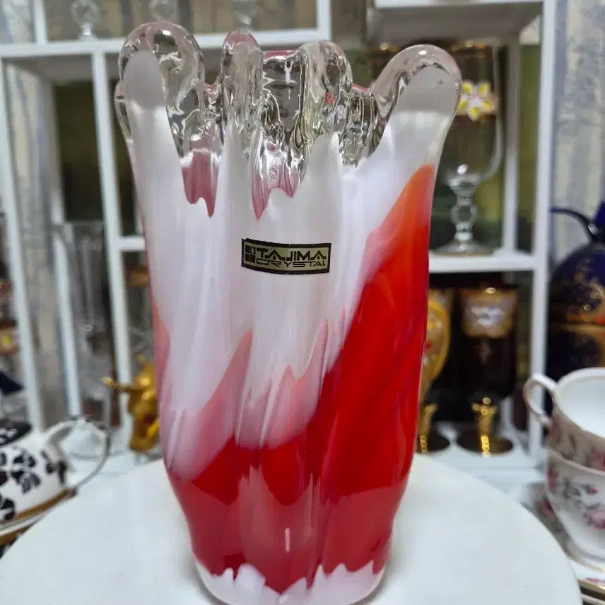 [BUNJANG] Tajima Crystal Vase Red and White / 일본 타지마 크리스탈 꽃병