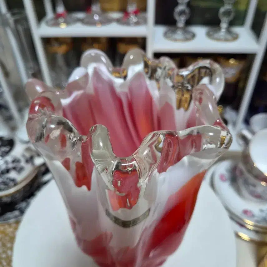[BUNJANG] Tajima Crystal Vase Red and White / 일본 타지마 크리스탈 꽃병