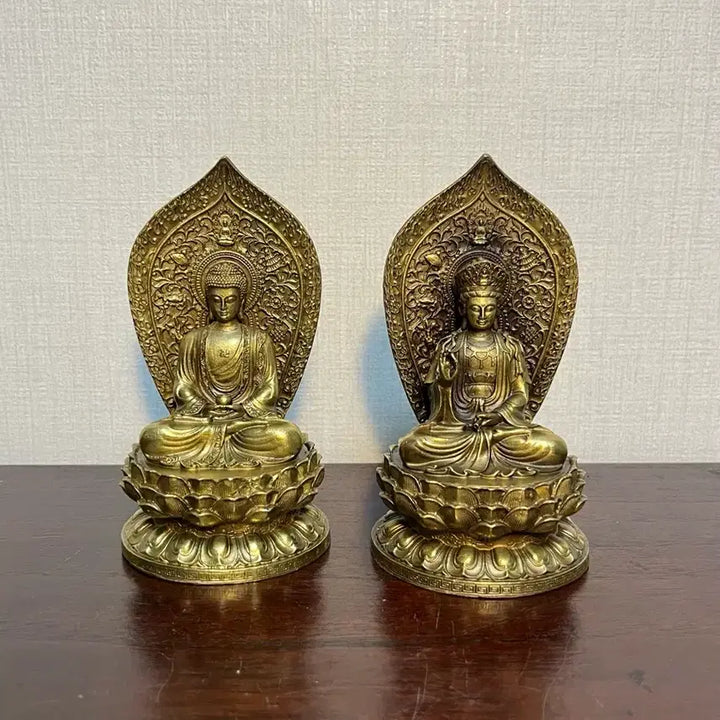 [BUNJANG] Bronze Buddha Statues - Amitabha Buddha &amp; Kuan Yin Bodhisattva Set (13cm) / 동 불상 관세음보살 아미타여래상 일괄판매(13cm)