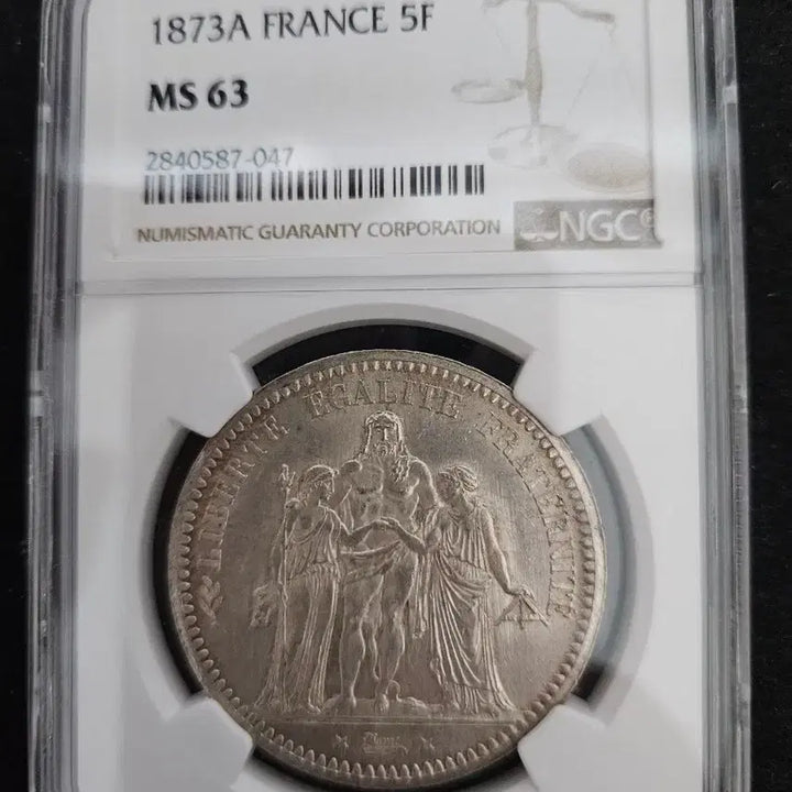 [BUNJANG] 1873 France 5 Franc Silver Coin NGC MS63 / 1873년 프랑스 5프랑 은화 NGC MS63