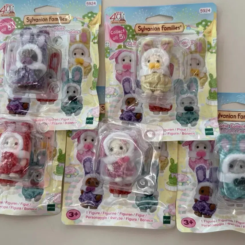 [BUNJANG] Sylvanian Families 40th Anniversary Colorful Rabbit 5-Piece Full Set / 실바니안 40주년 컬러풀 토끼 5종 풀세트 풀셋 일괄 빨강 노랑 민트 보라 분홍