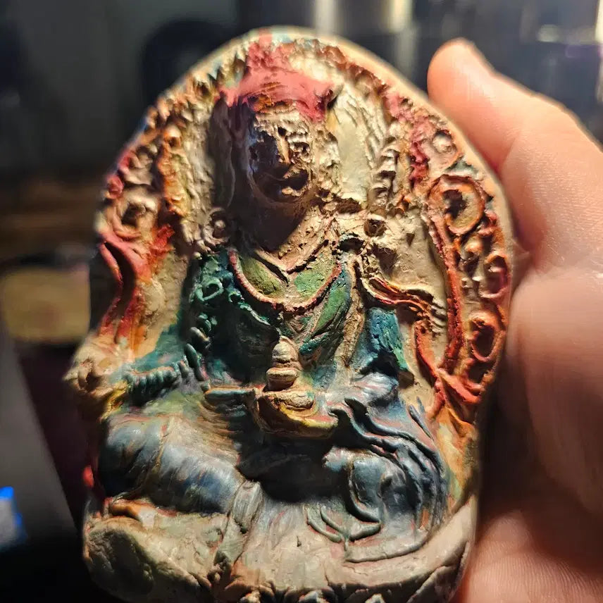 [BUNJANG] Handmade Padmasambhava Bas-Relief Figurine, 10cm, Rare / 핸드메이드 파드마삼바바 채색 부조상 10cm 후면 인장 희귀 소장품