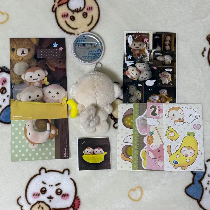 [BUNJANG] Pingru Potato Monkey Baby Monkey Plush Keychain Bundle Set / 핑루 감자숭이 아기 원숭이 인형 키링 말랑 핀버튼 일괄