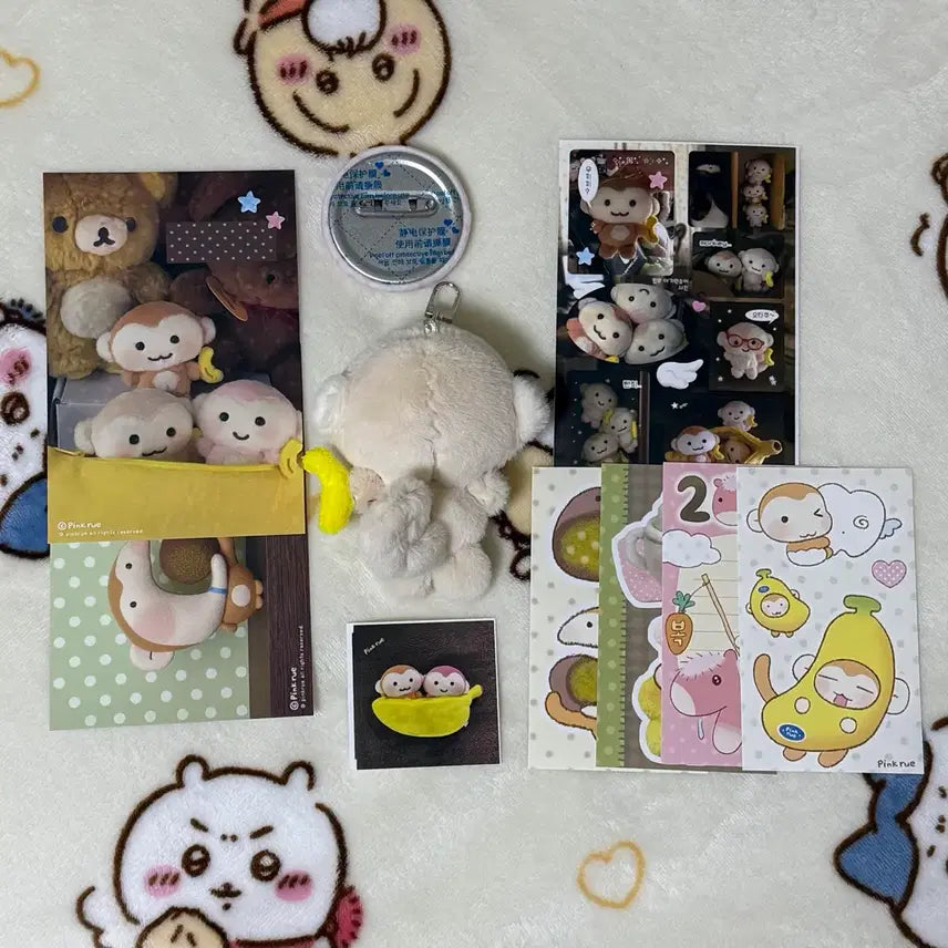 [BUNJANG] Pingru Potato Monkey Baby Monkey Plush Keychain Bundle Set / 핑루 감자숭이 아기 원숭이 인형 키링 말랑 핀버튼 일괄