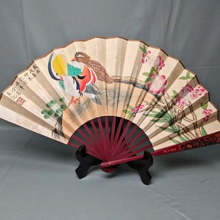 [BUNJANG] Qing Dynasty Court Painter Yu Sheng Bidirectional Folding Fan with Bird and Flower Painting / 청대 궁정화가 여성 명의 화조도 접선 부채 중국골동품 고 미술품 고화 그림