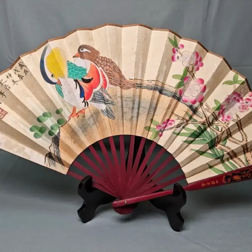 [BUNJANG] Qing Dynasty Court Painter Yu Sheng Bidirectional Folding Fan with Bird and Flower Painting / 청대 궁정화가 여성 명의 화조도 접선 부채 중국골동품 고 미술품 고화 그림