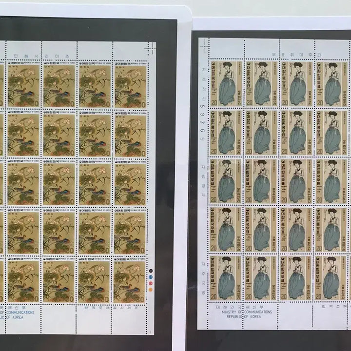 [BUNJANG] Collection of 4 Korean Art Stamp Sheets: Lotus, Beauties, Tiger, and Culture Month Commemorative / 연화도, 미인도(우표취미주간), 작호도, 문화의달기념 우표전지 4장