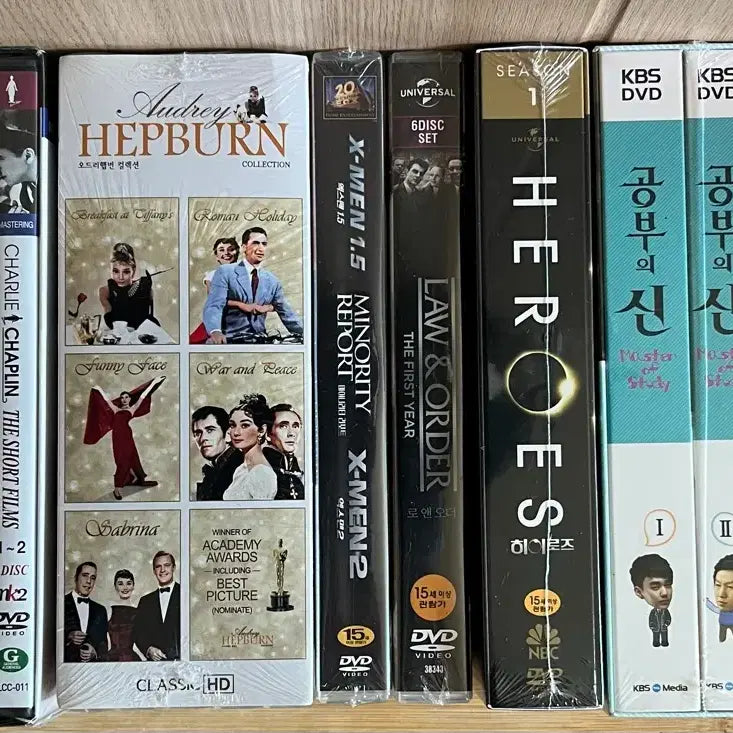 [BUNJANG] Charlie Chaplin, Audrey Hepburn, X-Men, Law &amp; Order, Heroes, Master of Study, My Girlfriend is a Gumiho DVD Bundle Set / 새상품 DVD 일괄판매