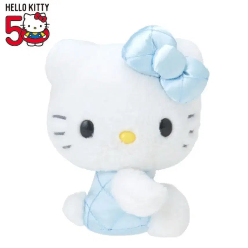 [BUNJANG] Hello Kitty 50th Anniversary Sky Blue Quilted Plush Doll / 헬로키티 애니버서리 50주년 하늘색 퀼팅 누이 인형 인형 정품 블루키티