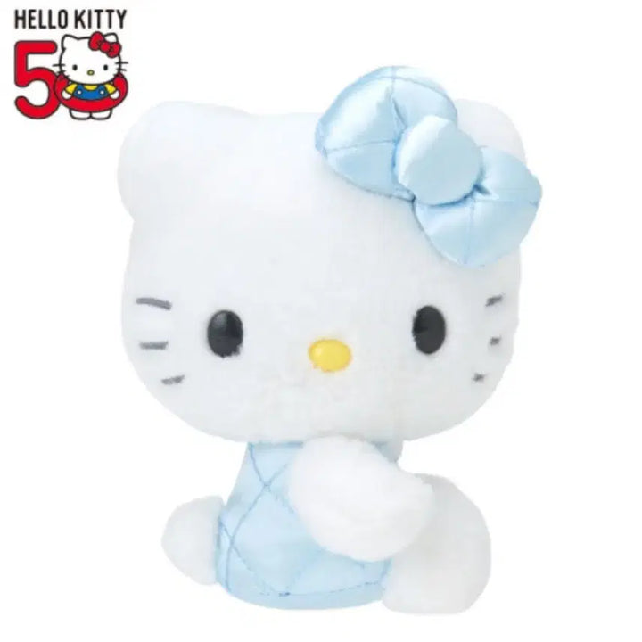 [BUNJANG] Hello Kitty 50th Anniversary Sky Blue Quilted Plush Doll / 헬로키티 애니버서리 50주년 하늘색 퀼팅 누이 인형 인형 정품 블루키티