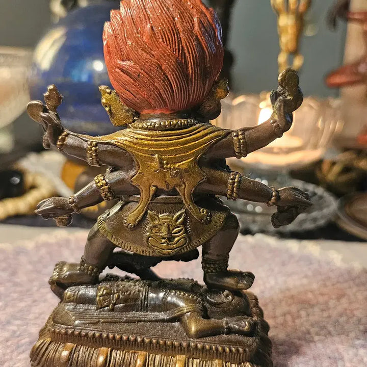 [BUNJANG] Tibetan Buddhist Six-Armed Mahakala Bronze Statue (13cm) - Handmade Protector Deity / 티베트 밀교 육비 마하칼라 불상 13cm 브론즈 수공예 호법존상