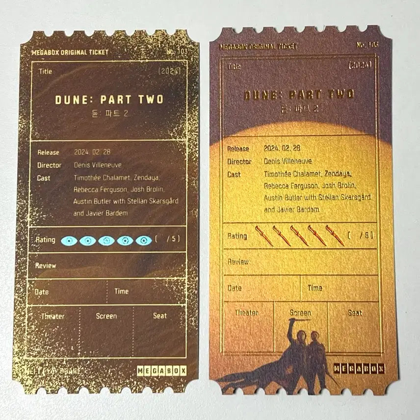 [BUNJANG] Dune: Part Two Megabox Original Ticket Bundle Set - Timothée Chalamet / [일괄] 듄 파트2 메가박스 오리지널 티켓 특전 티모시샬라메