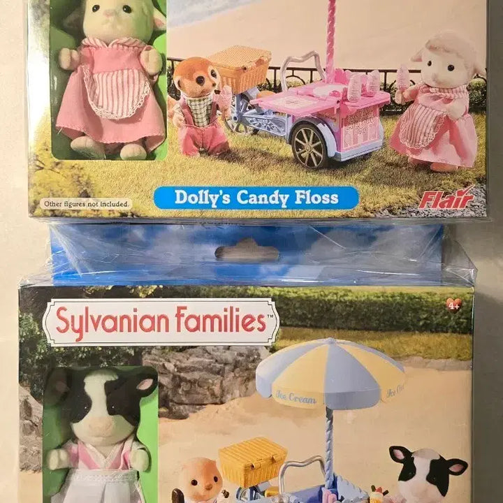 [BUNJANG] Sylvanian Families Old Dolly Cotton Candy Cart &amp; Elsie Ice Cream Cart Set / 실바니안 올드 돌리 솜사탕 카트 / 엘시 아이스크림 카트 세트