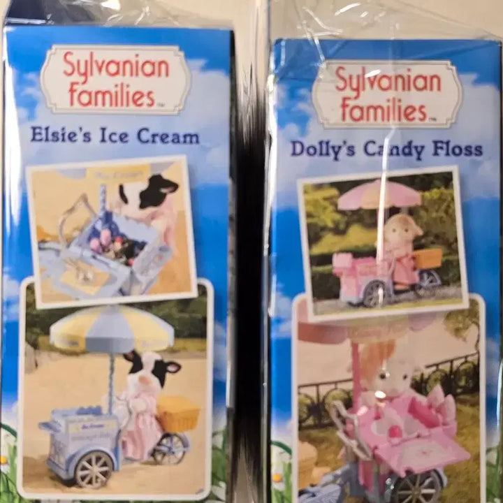 [BUNJANG] Sylvanian Families Old Dolly Cotton Candy Cart &amp; Elsie Ice Cream Cart Set / 실바니안 올드 돌리 솜사탕 카트 / 엘시 아이스크림 카트 세트
