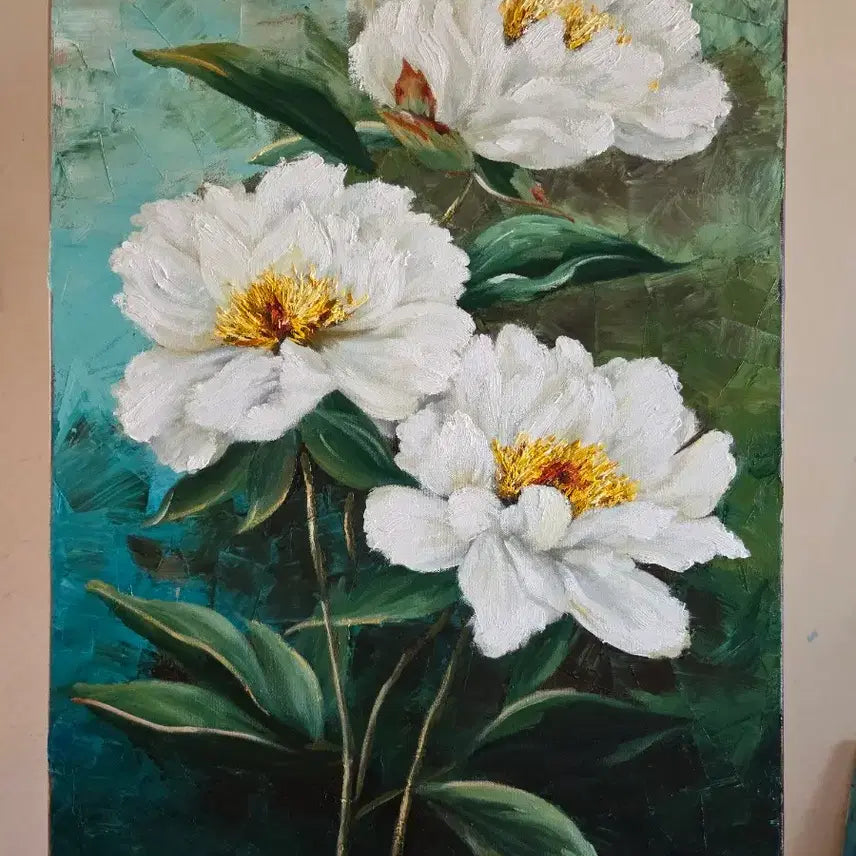 [BUNJANG] Oil Painting White Peony Flower Artwork / 유화  백작약 꽃 그림