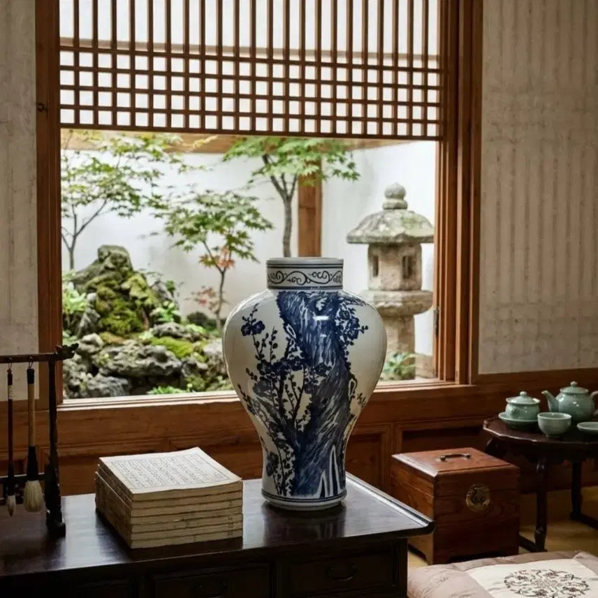 [BUNJANG] Jindangyo Celadon Porcelain Plum Blossom Jar (Large 46cm) / (46센치 대형) 진당요 청화백자 매화문 항아리 도자기