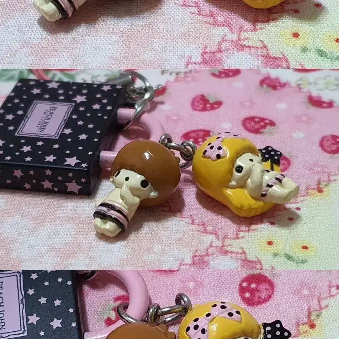 [BUNJANG] Little Twin Stars Kiki Lala Vintage Figure Strap Bundle Set (Peach John Bottle Cap) / 리틀트윈스타 키키라라 고전 피규어 스트랩 5개 일괄 (피치존 페트병 캡)