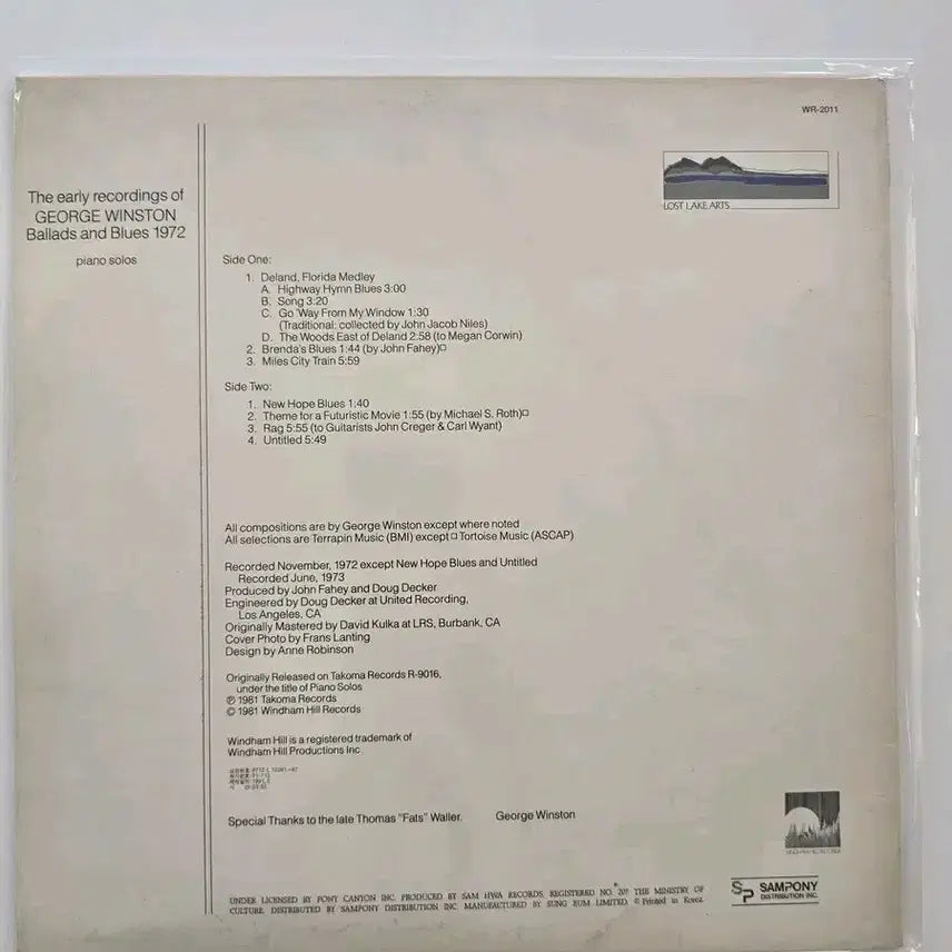[BUNJANG] George Winston Ballads and Blues 1972 Vinyl LP / 조지 윈스턴 LP/  George Winston - Ballads and Blues 1972/ MINT