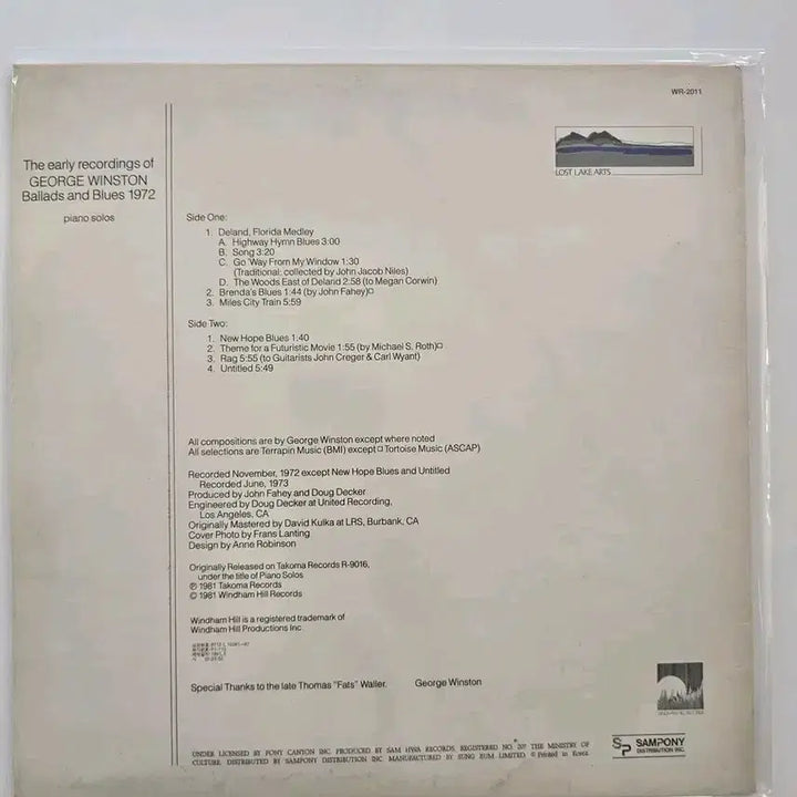 [BUNJANG] George Winston Ballads and Blues 1972 Vinyl LP / 조지 윈스턴 LP/  George Winston - Ballads and Blues 1972/ MINT