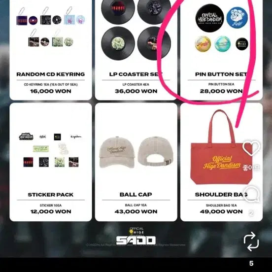 [BUNJANG] Official Hige Dandism Pin Button Set / 히게단 핀 버튼 세트