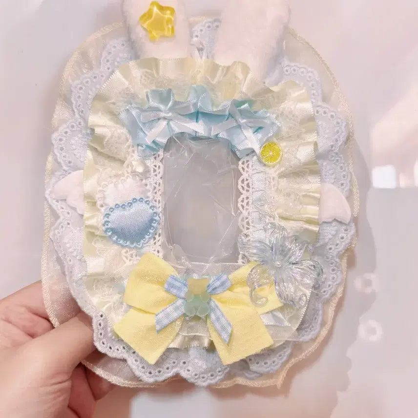 [BUNJANG] Handmade Blue &amp; Yellow Lace Photocard Holder Top Loader Deco / 블루 옐러우  레이스 탑꾸 탑로더 꾸미기 핸드메이드 포카홀더