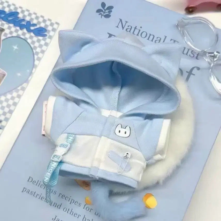 [BUNJANG] 10cm Doll Clothes Cat Plush Costume Hoodie Cape Blue / 10cm 인형 옷 고양이 누이 의상 후드 망토 새상품 파랑 하늘